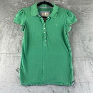 American Eagle Top Women's M Green The Eagle Polo Distressed Sleeves